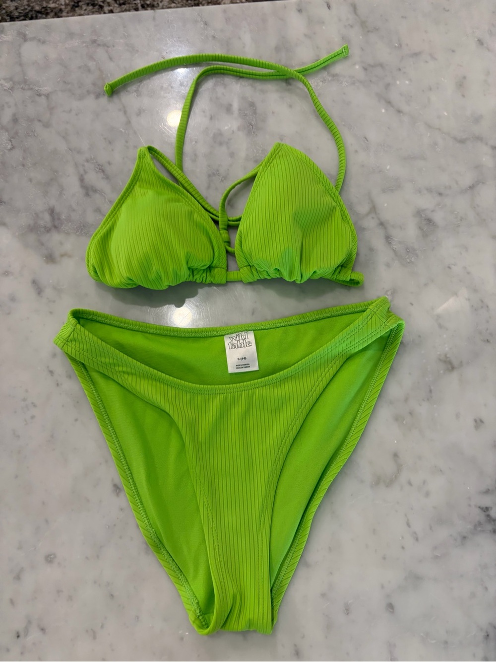 wild fable Neon Green Ribbed Triangle Bikini Top and bottoms